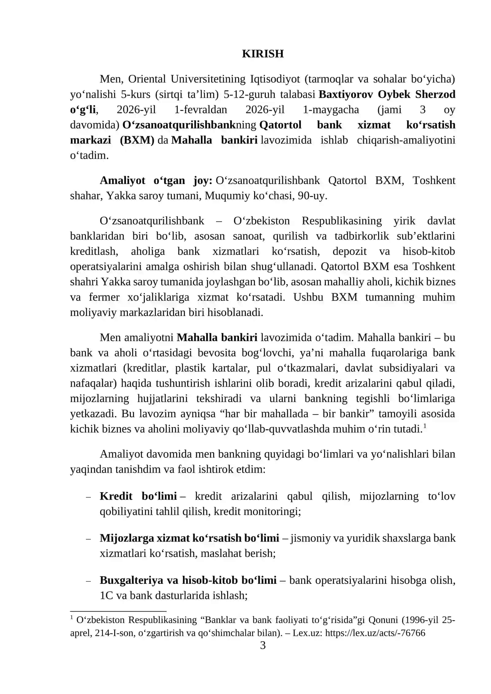 O‘ZSANOATQURILISHBANK. bitiruv malakaviy amaliyot hisoboti 3