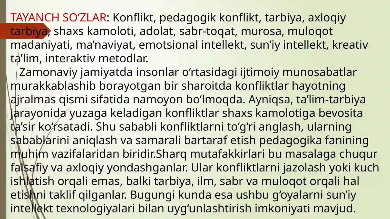 Sharq mutafakkirlarining konfliktlarni yuzaga kelish sabablari va ularni bartaraf etish haqidagi pedagogik g‘oyalari 3