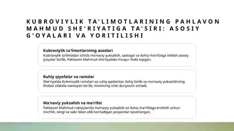 Kubrawiylik ta'limotlari va Pahlavon Mahmudning she'riyatiga ta'siri 3