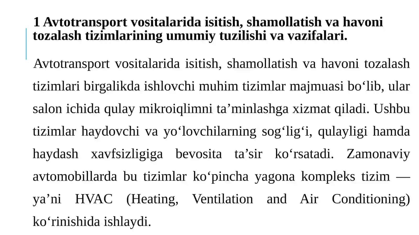 Avtotransport vositalarida isitishi, shamollatish va havon tozalashtirish 3