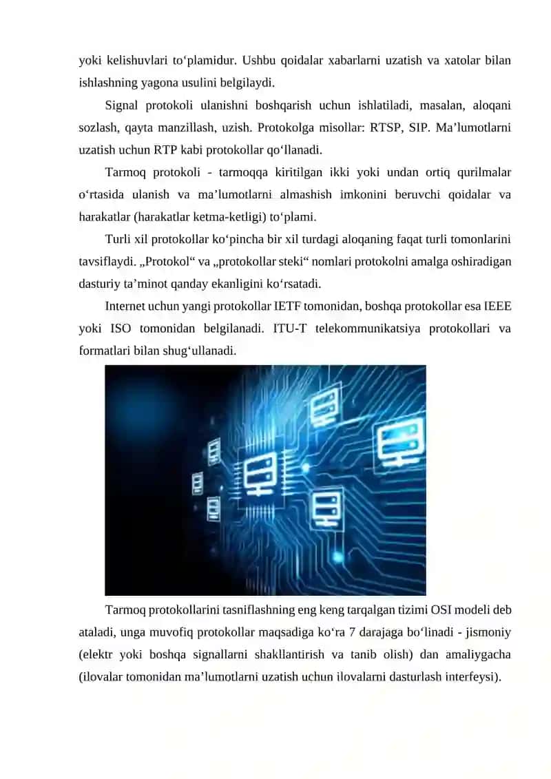 KOMPYUTER TARMOQLARI VA PROTOKOLLAR ARXITEKTURASI (OSI ASOSIDA) 3