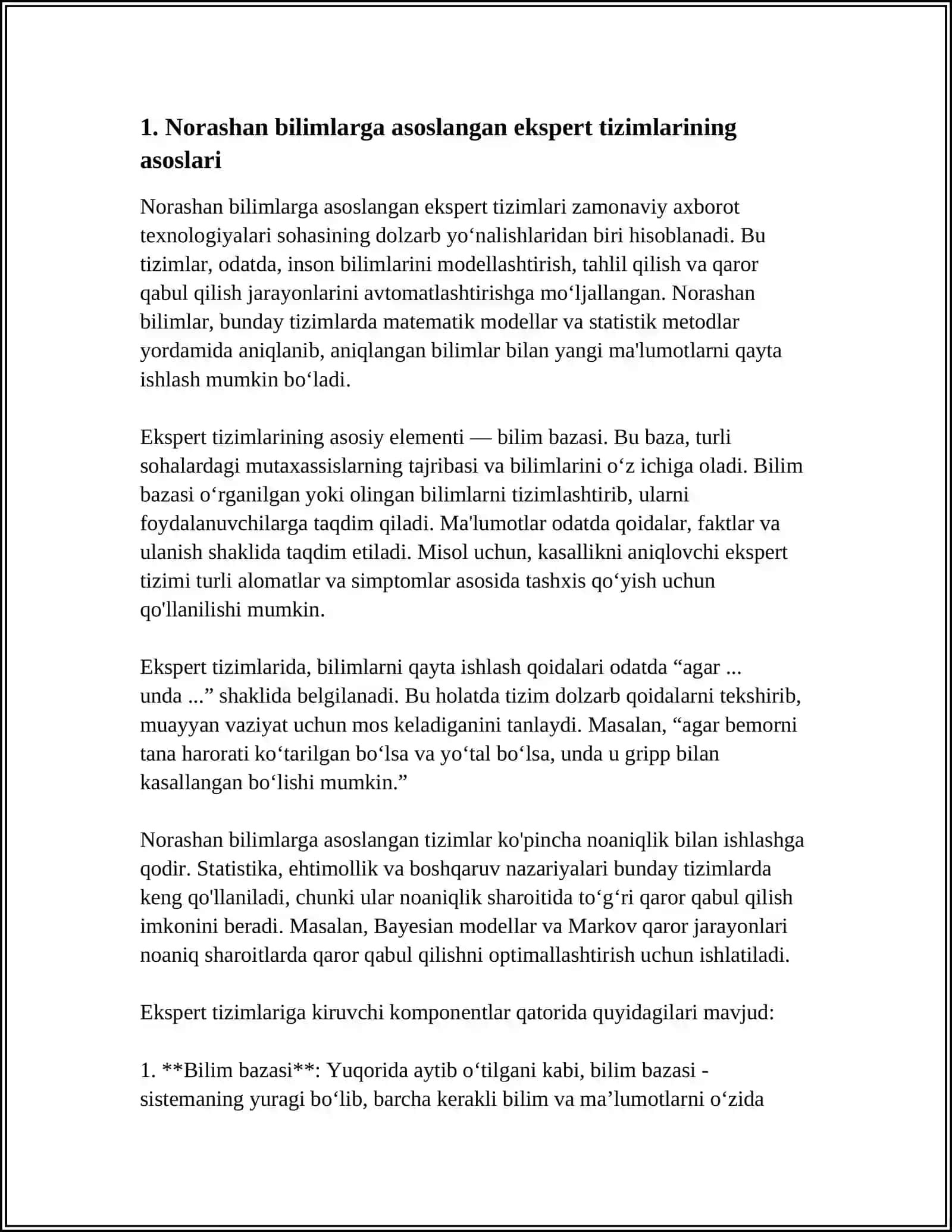 NORASHAN BILIMLARGA ASOSLANGAN EKSPERT TIZIMLAR 3