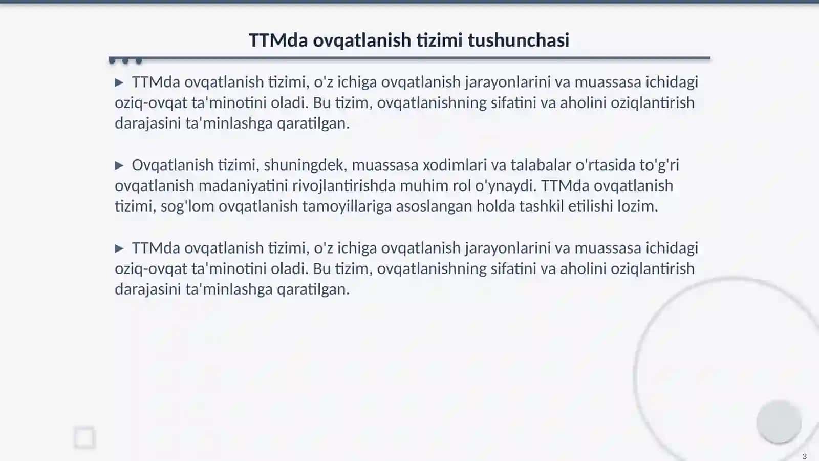 TTM ovqatlanish holatini oʻrganish va taxlil qilish 3