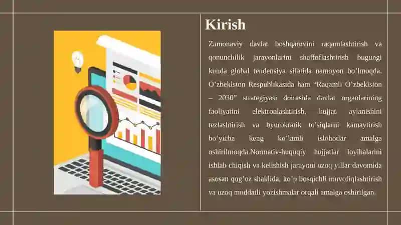 Normativ-huquqiy hujjatlar loyihalarini ishlab chiqish va kelishishning yagona elektron tizimini o'rganish 3