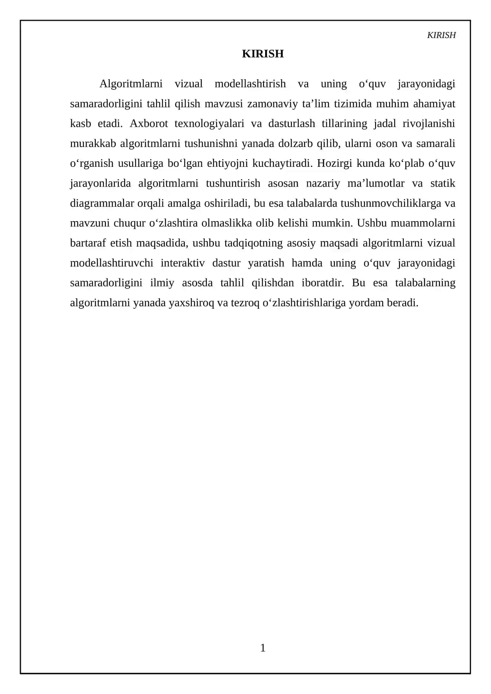 Algoritmlarni vizual modellashtiruvchi interaktiv dastur yaratish va uning oʻquv jarayonidagi samaradorligini tahlil qilish 3