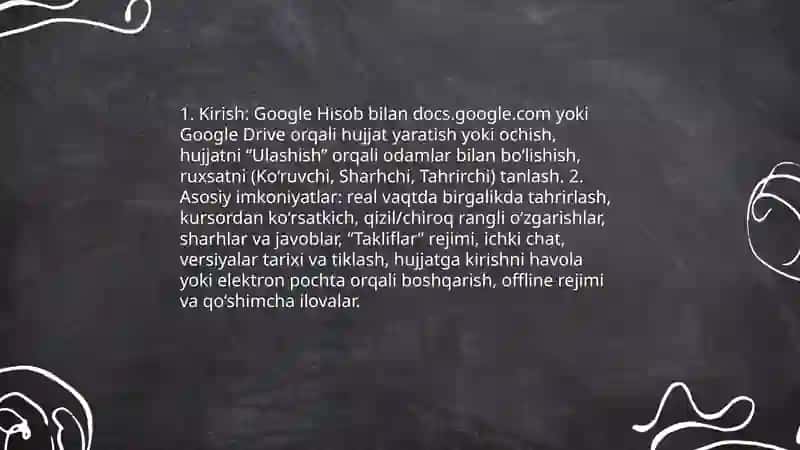 Google dakumentda xujjatni birgalikda tahrirlash 3