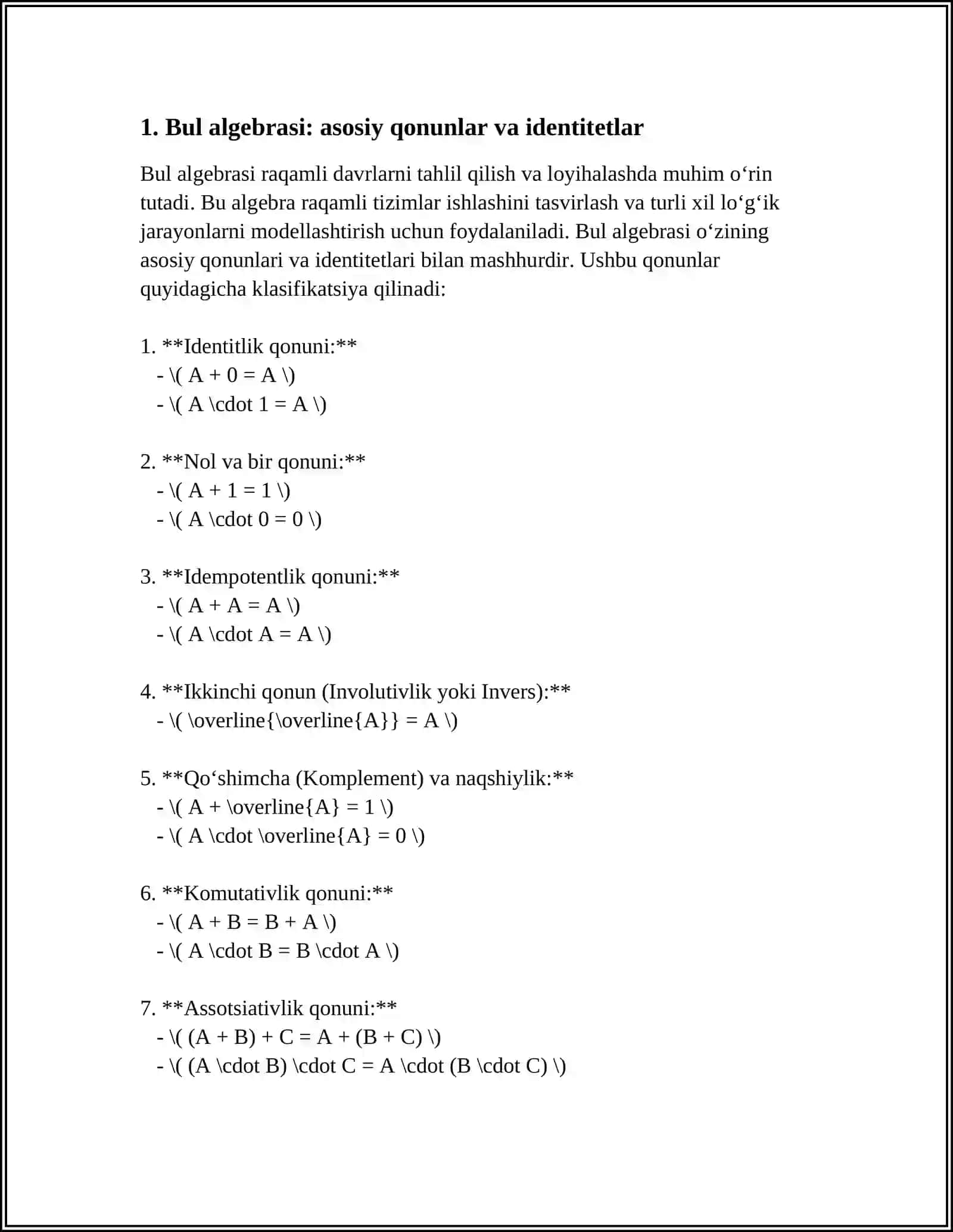 BUL ALGEBRASI VA VENTILLAR. BUL FUNKSIYALARINI AMALGA OSHIRISH 3