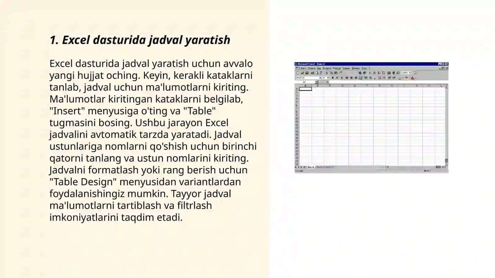 Excel dasturida jadval hosil qilish va uning ustida amallar bajarish 3