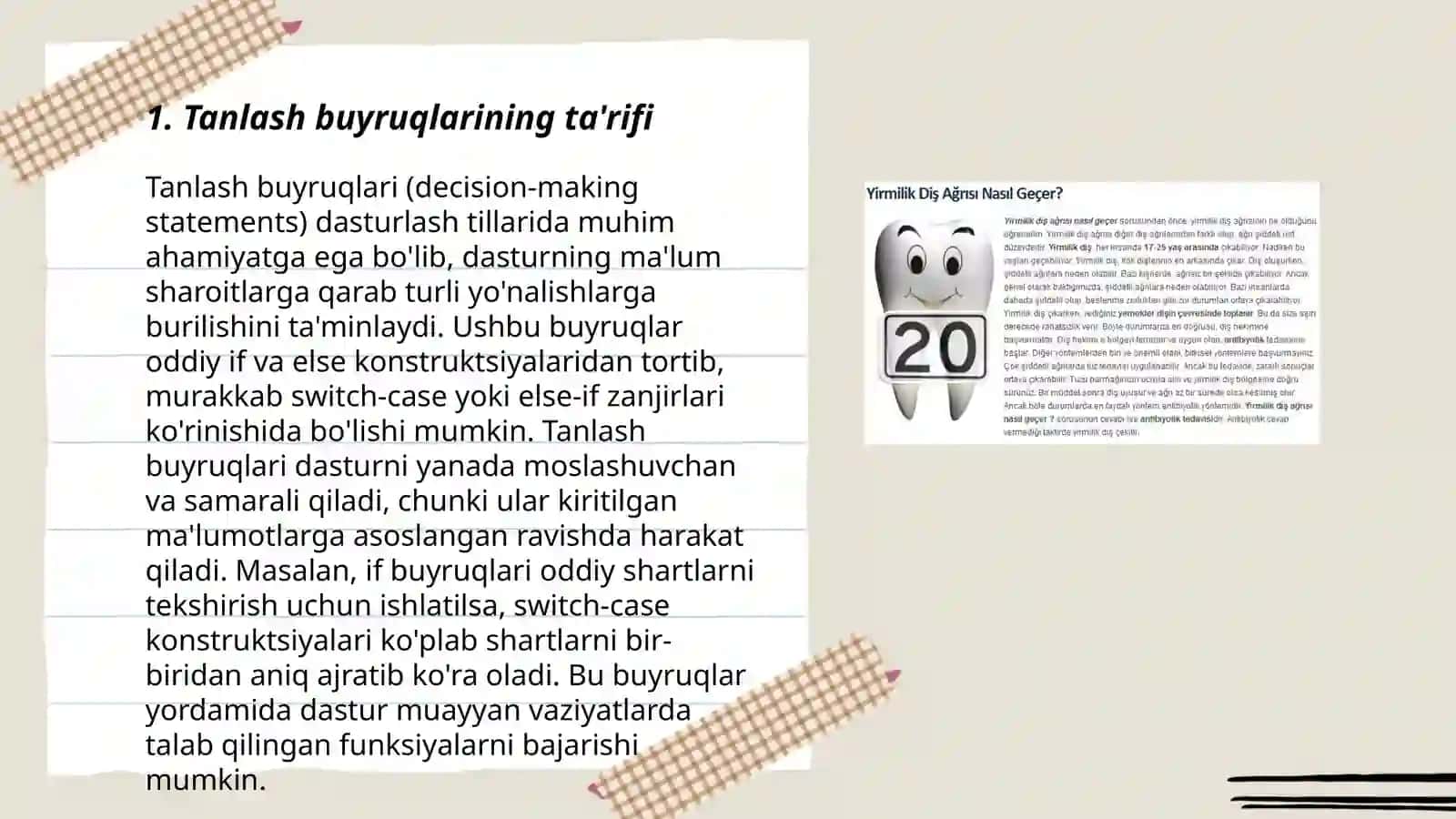 Tanlash buyruqlariga misollar 3