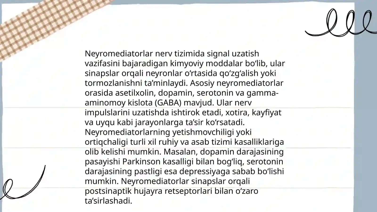 Neyromediatorlar biosintezi, ahamiyati va kasalliklari 3