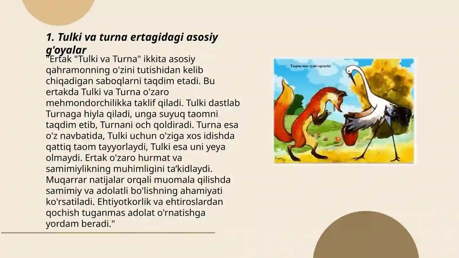Patte Drappe xonimning 12 g'oyasiga tulki va turna ertagini solish mavzusida 3