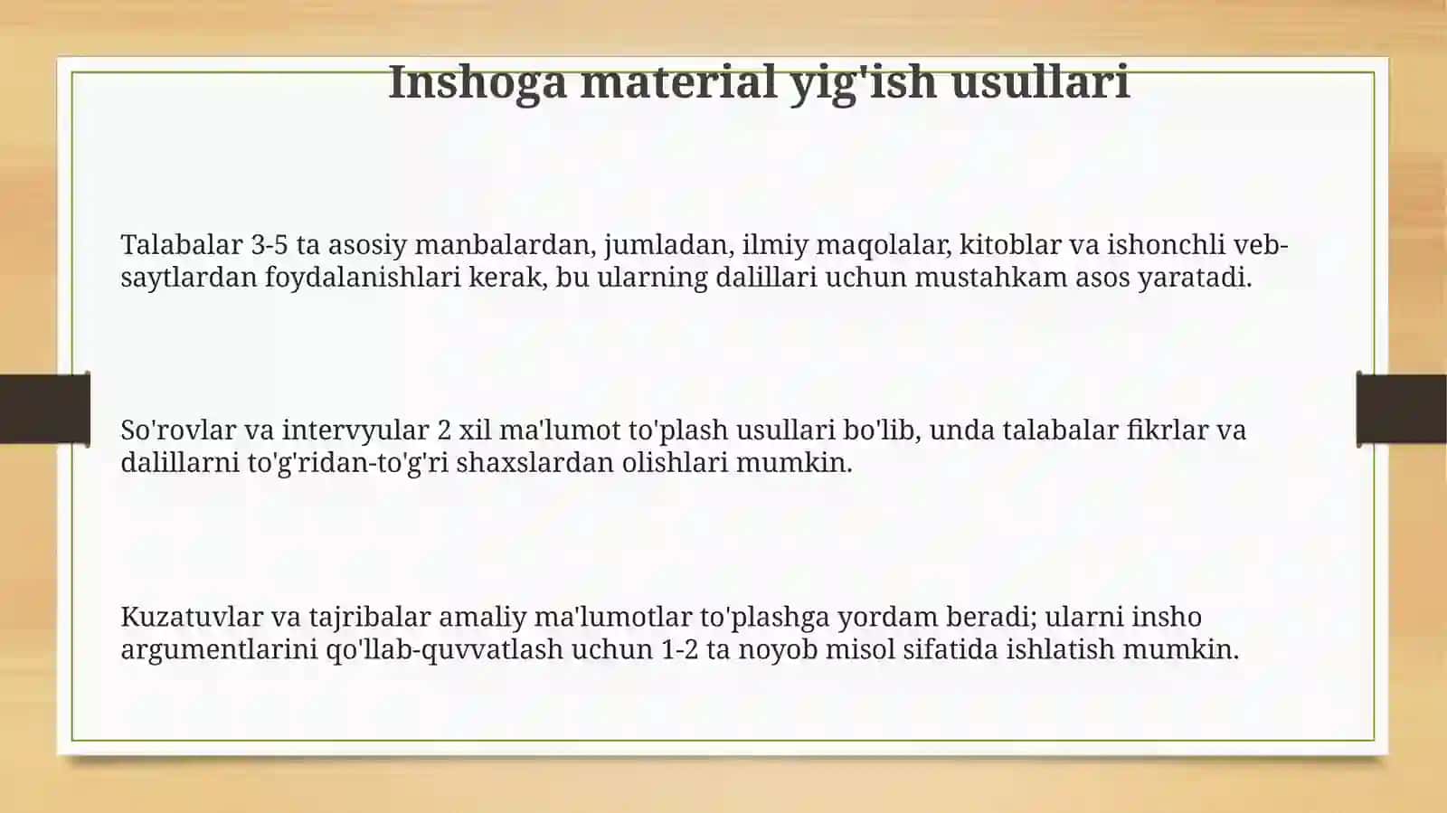 Inshoga material yig'ish, rejalashtirish va yozish: Asosiy bosqichlar 3