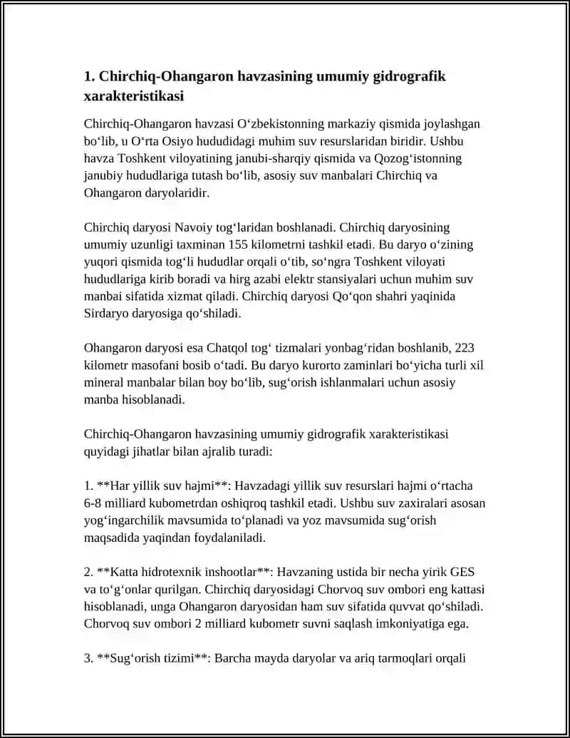 CHIRCHIQ OHANGARON HAVZASI GIDROGRAFIYASI 3