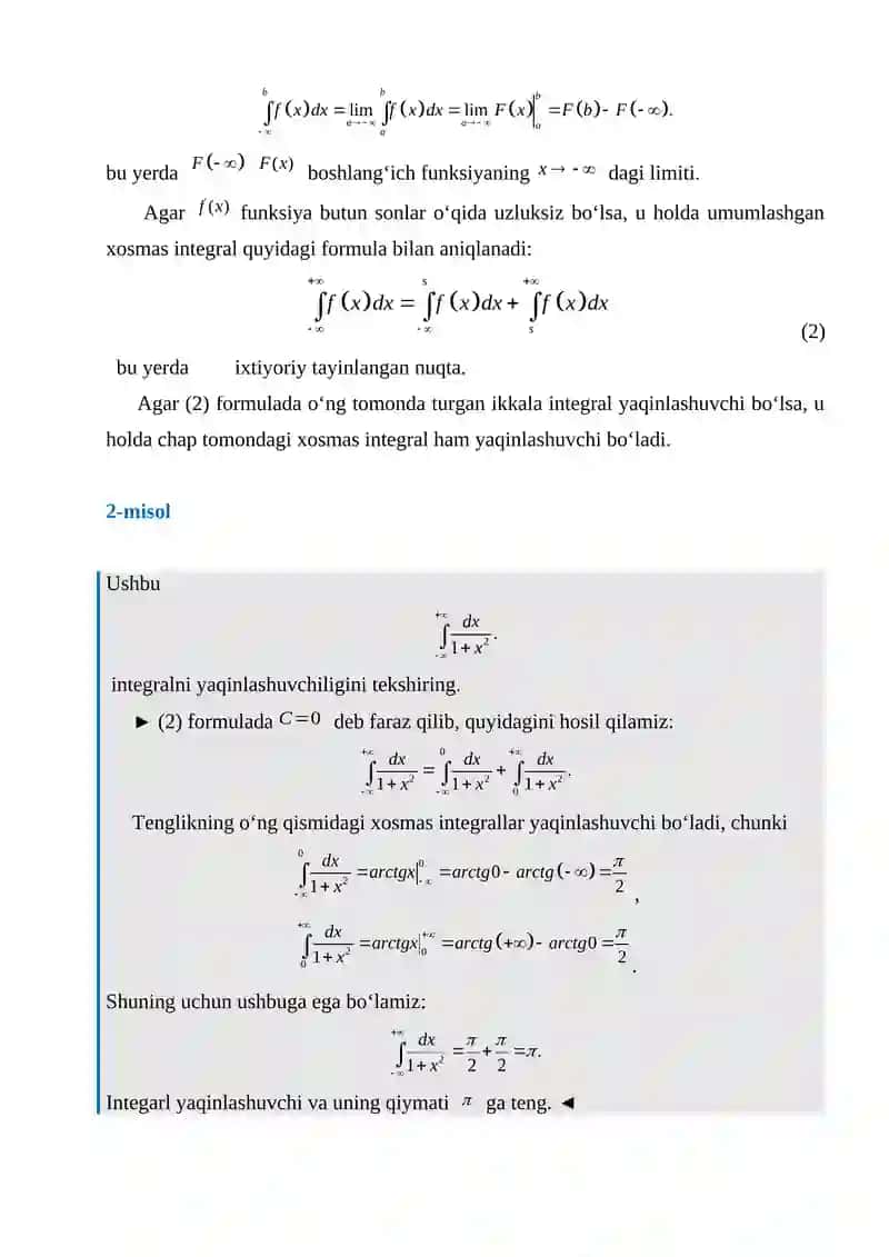 Xosmas integrallarning yaqinlashish alomatlari 3
