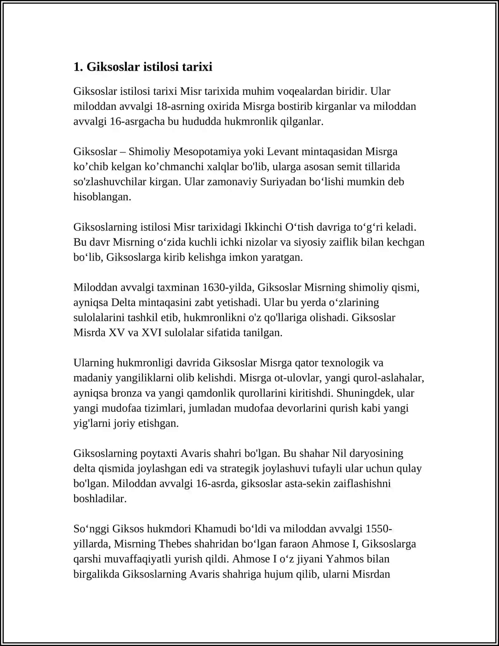 Giksoslar Istilosi va Misr Davlat Parchalami 3