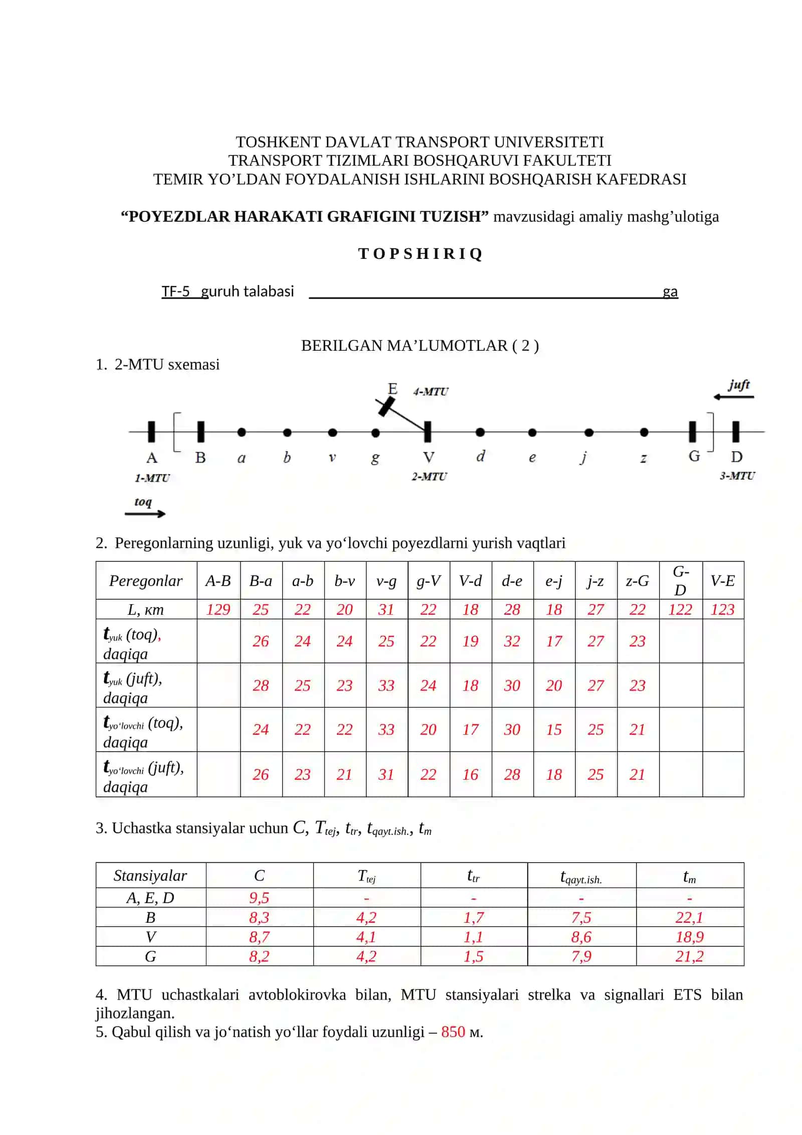 POYEZDLAR HARAKATI GRAFIGINI TUZISH 3