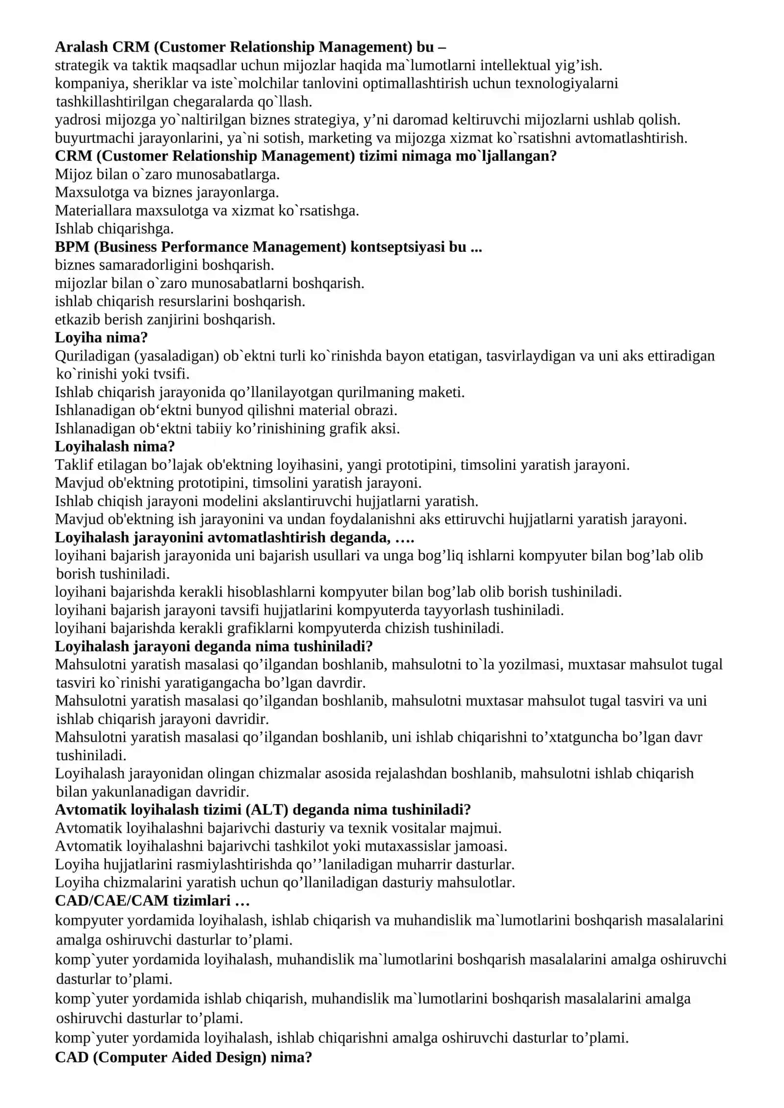 Axborot texnologiyalari fanidan yakuniy nazorat test savollari 3