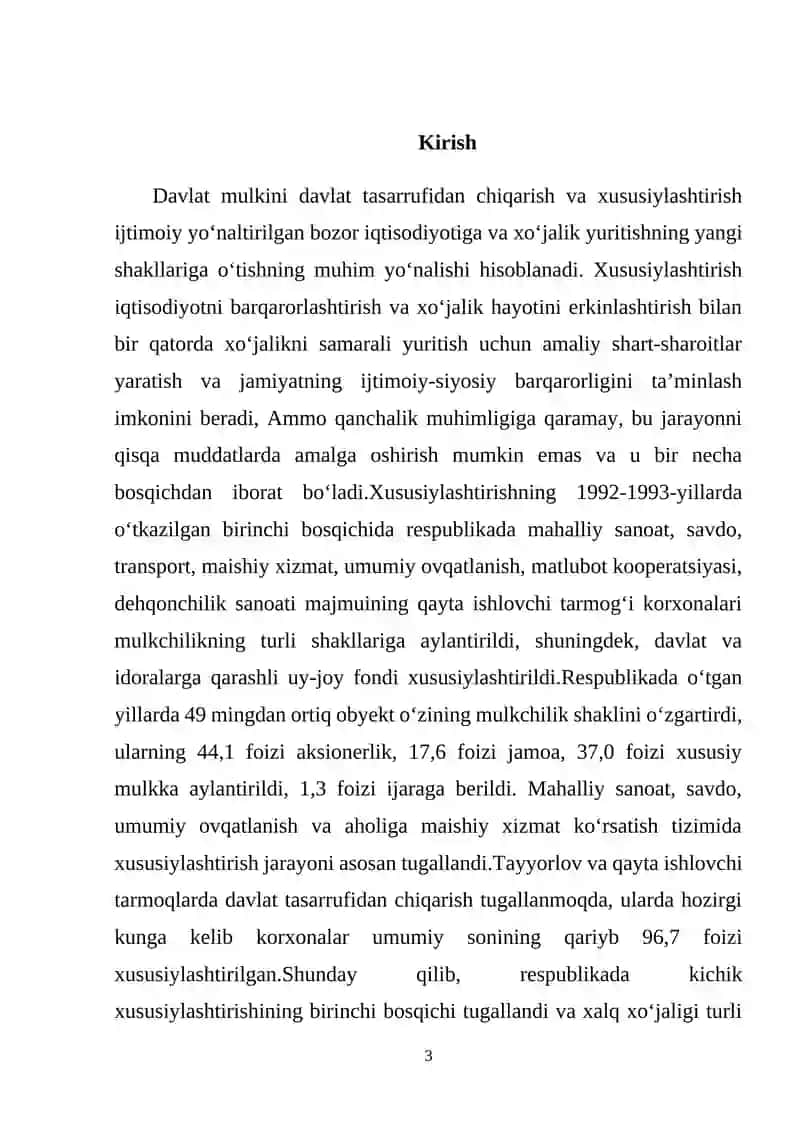Davlat Mulkni Davlat Tasarrufidan Chiqarish va Xususiylashtirish 3