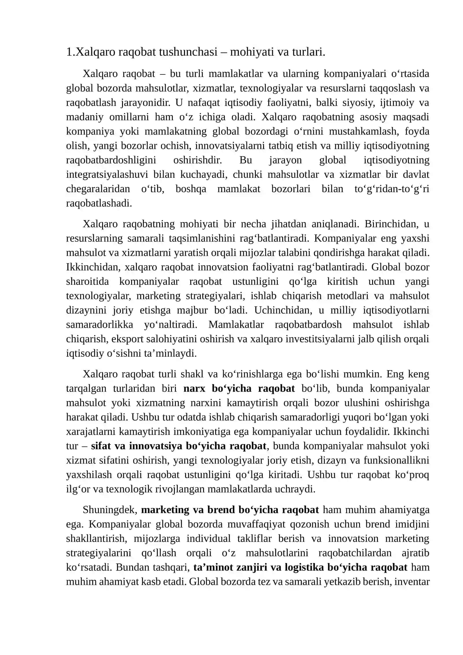 Xalqaro raqobat va uning zamonaviy sharoitda yuzaga chiqish xususiyatlari 3