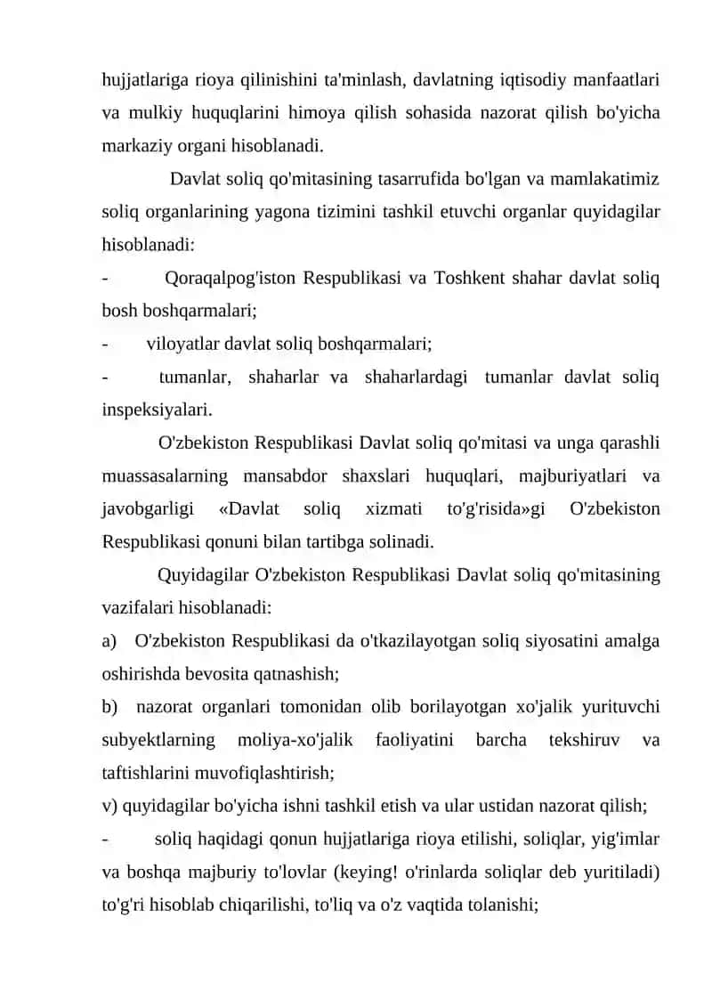 Davlat soliq qo’mitasi, uning huquqlari va maiburiyatlari 3