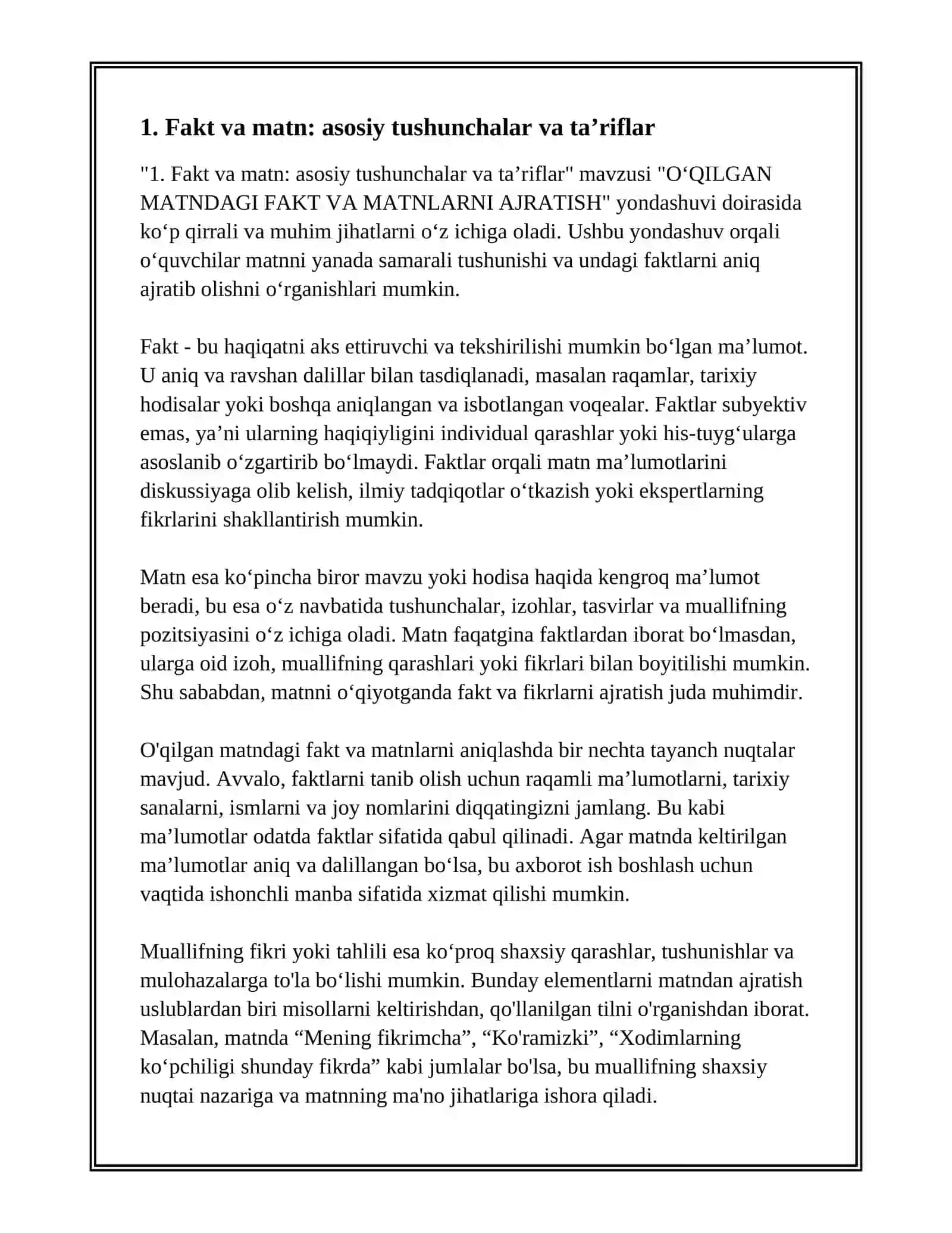 OʻQILGAN MATNDAGI FAKT VA MATNLARNI AJRATISH 3