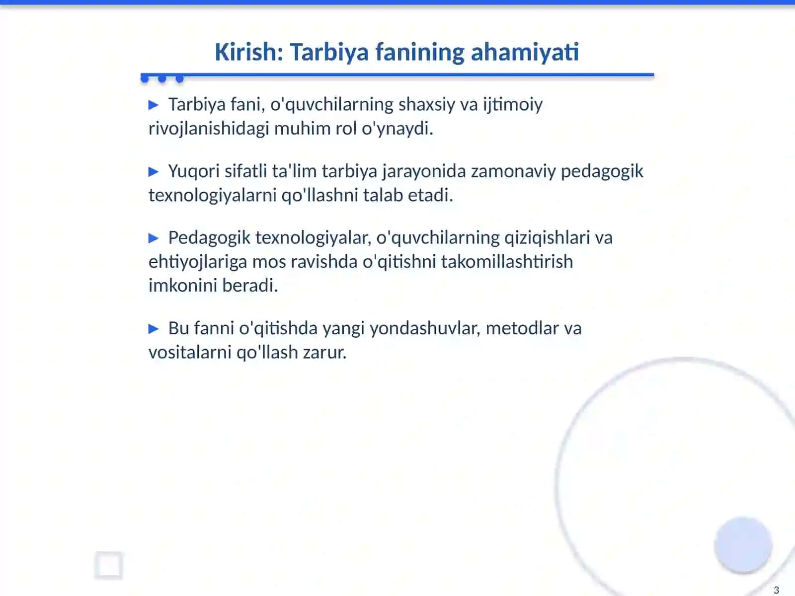 Tarbiya fanini oʻqitishda pedagogik texnologiyalardan foydalanish 3
