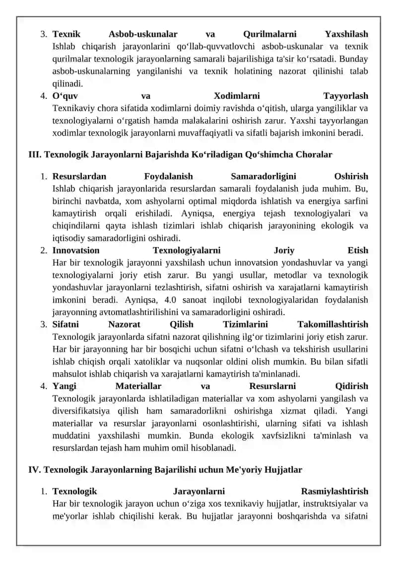 Texnalogik jarayon bajarilishiga bo'lgan talab va texnikaviy choralar 3