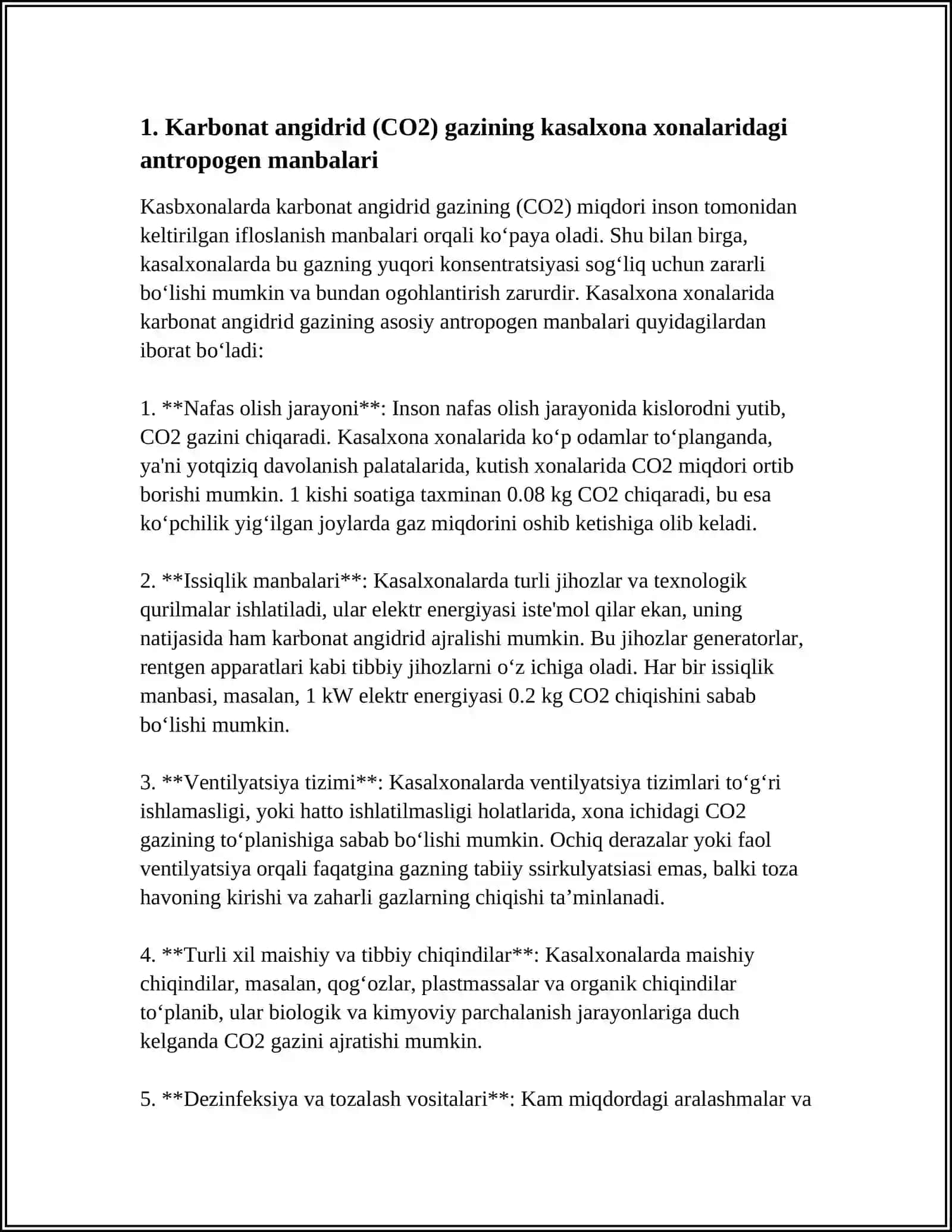 KASALXONA XONALARI HAVOSINING ANTROPOGEN KIMYOVIY IFLOSLANGANLIGINI TEKSHIRISH VA BAHOLASH (KARBONAT ANGIDRID GAZI MISOLIDA) 3