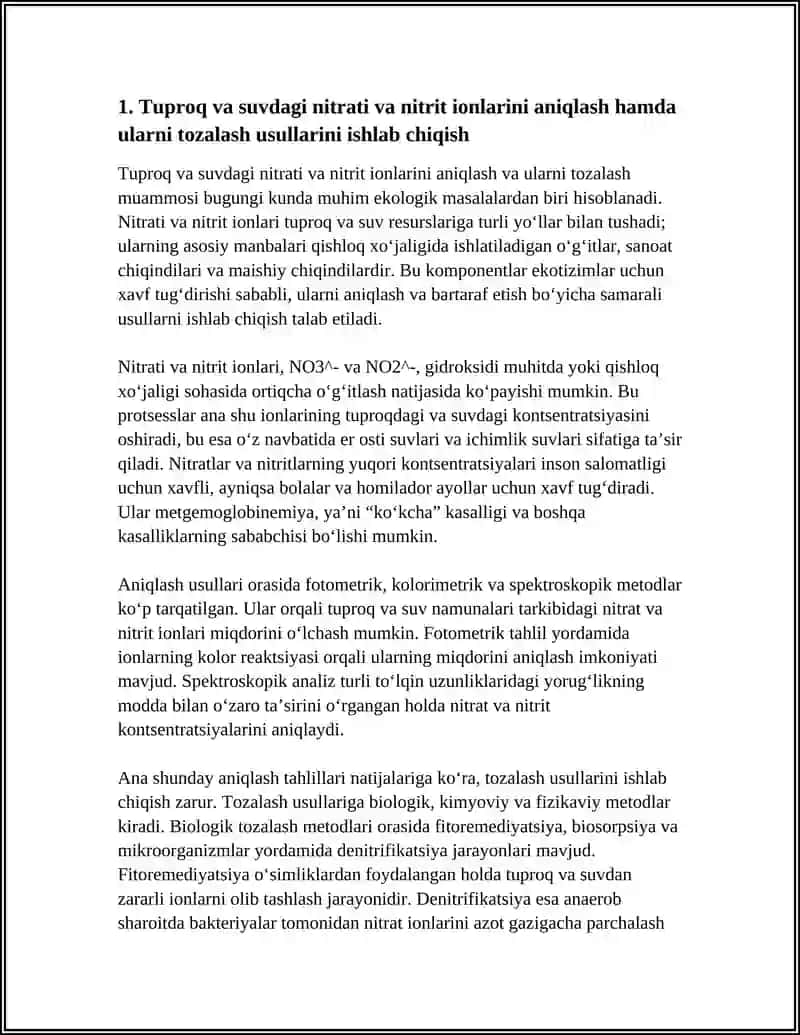 TUPROQ VA SUVNING IFLOSLANISHIDA ION BOSHLANISHLI BIRIKMALARNI ANIQLAB ULARDAN TOZALASH USULINI ISHLAB CHIQARISH 3