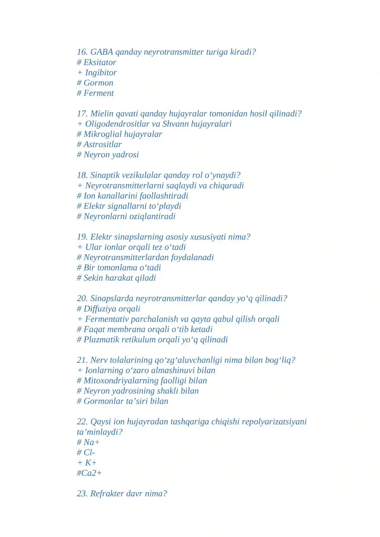 Nerv tolalari fiziologiyasi.Sinapslar fiziologiyasi 3