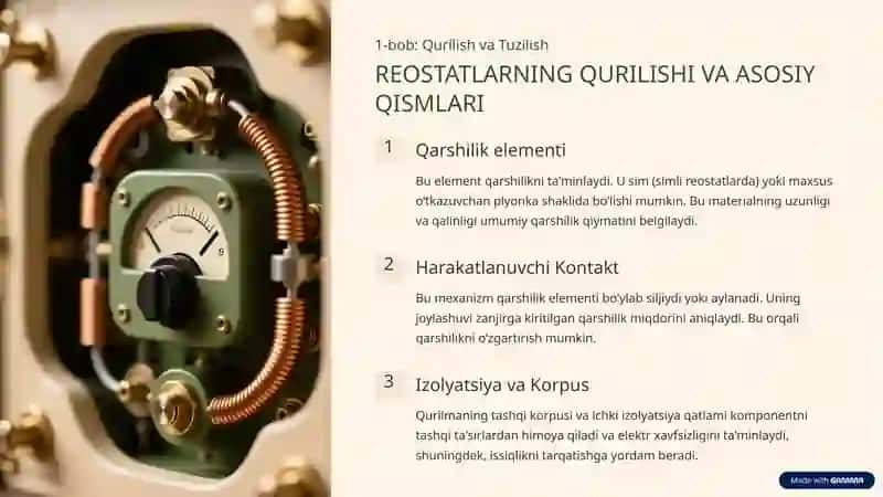 REOSTATLAR: ASOSIY VAZIFASI, QURILISHI VA AMALIY QO'LLANILISHI 3