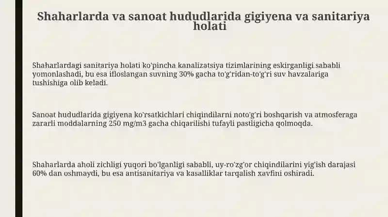 Shahar va sanoatrayonlardagi genasanitariya axolisalomatligi 3