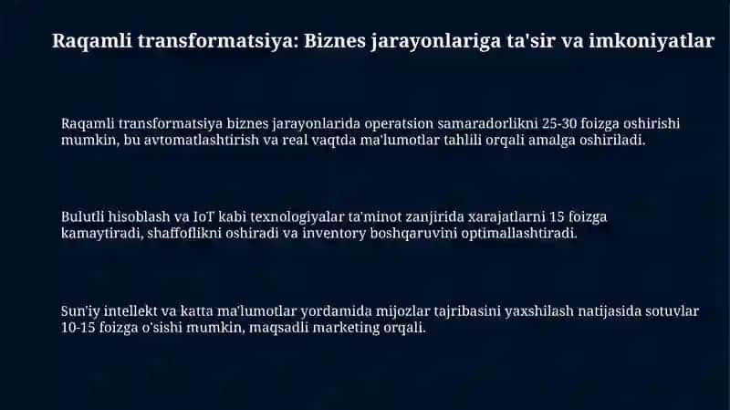 Raqamli transformatsiya: Biznes jarayonlariga ta'sir va imkoniyatlar 3
