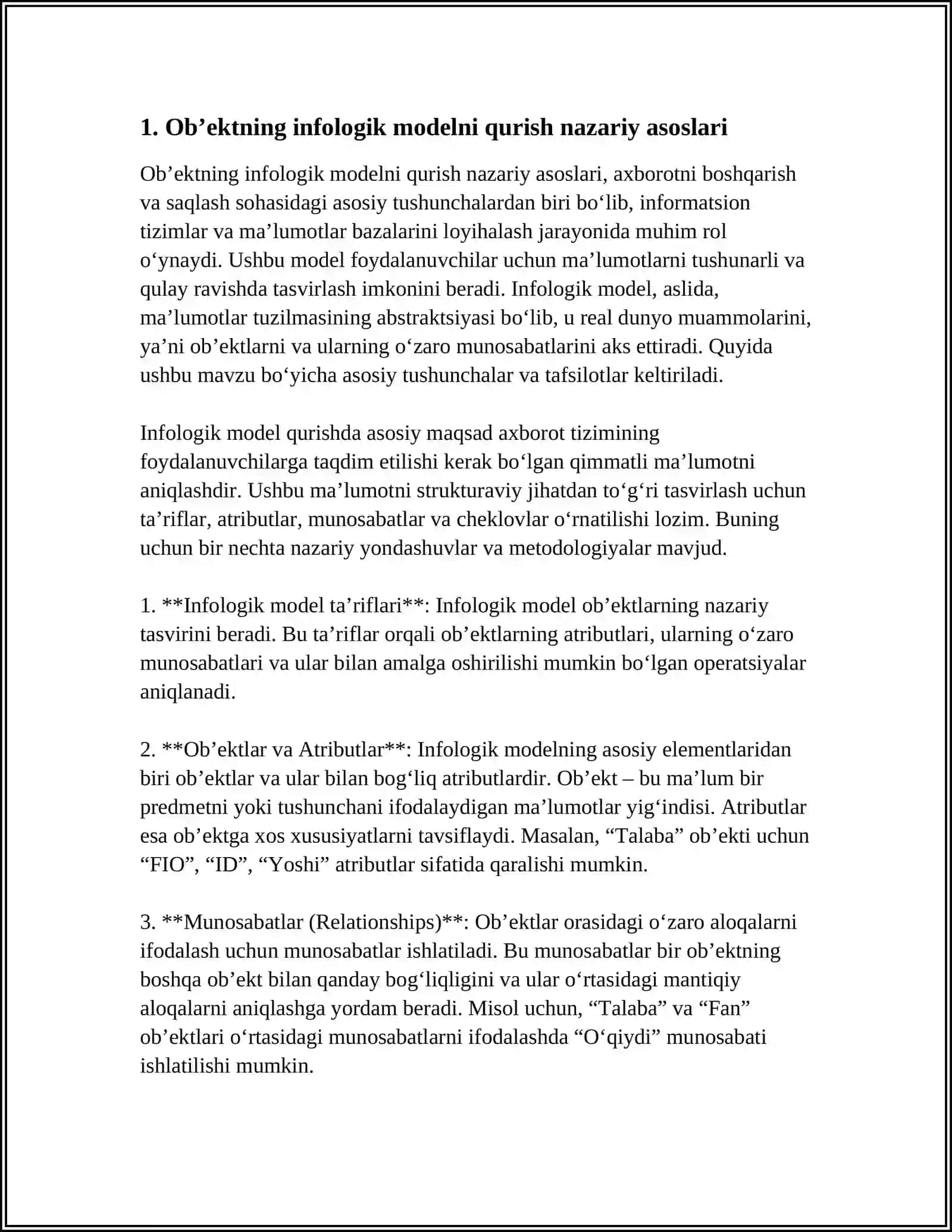OB’EKTNING INFOLOGIK MODELNI QURISH USLUBIYATI 3