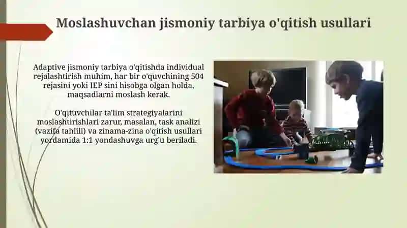 Adaptiv jismoniy tarbiya boyicha orgatish usullari 3