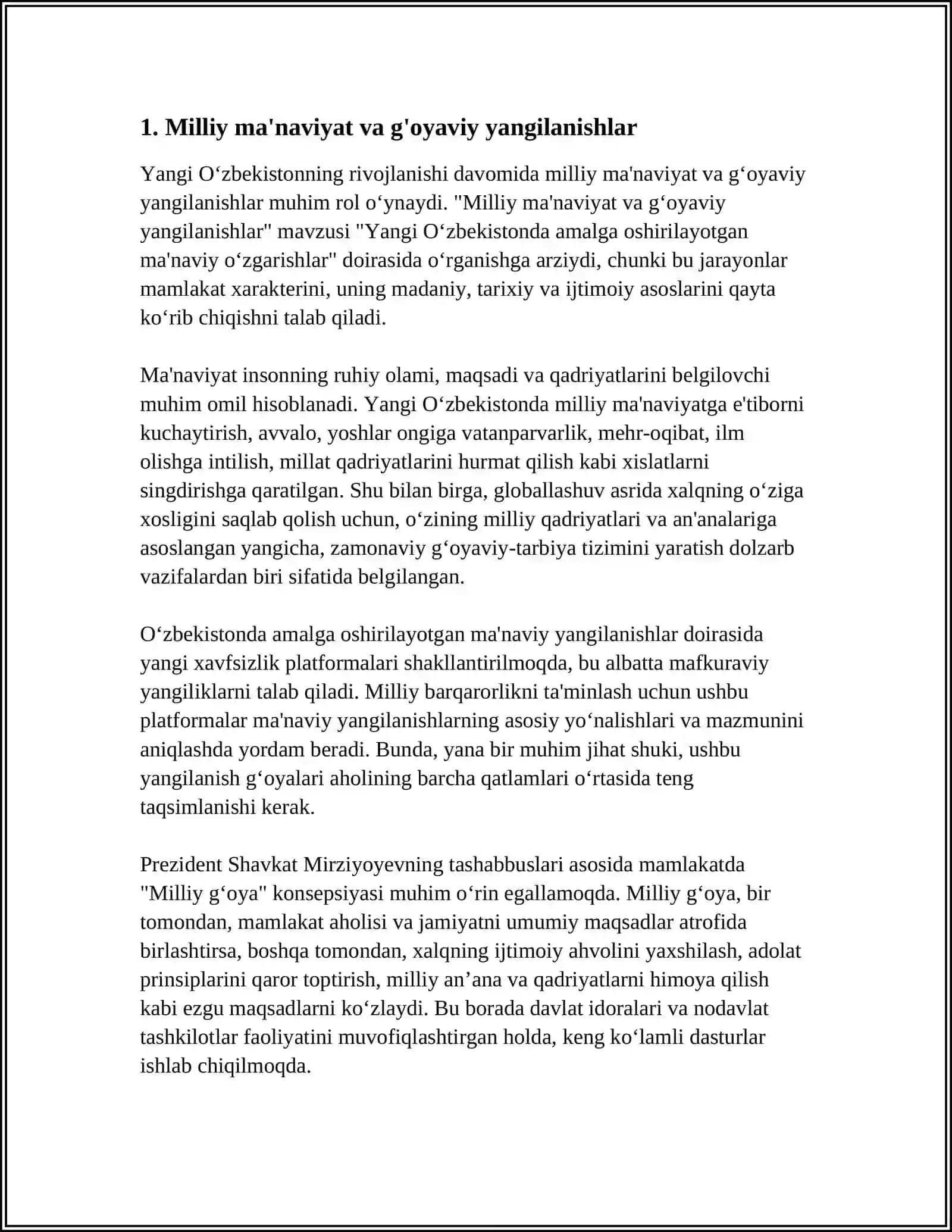 YANGI O'ZBEKISTONDA AMALGA OSHIRILAYOTGAN MA'NAVIY O'ZGARISHLAR 3