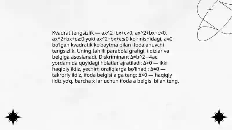 Kvadrat tengsizliklar: taʼrif va umumiy ko‘rinish 3