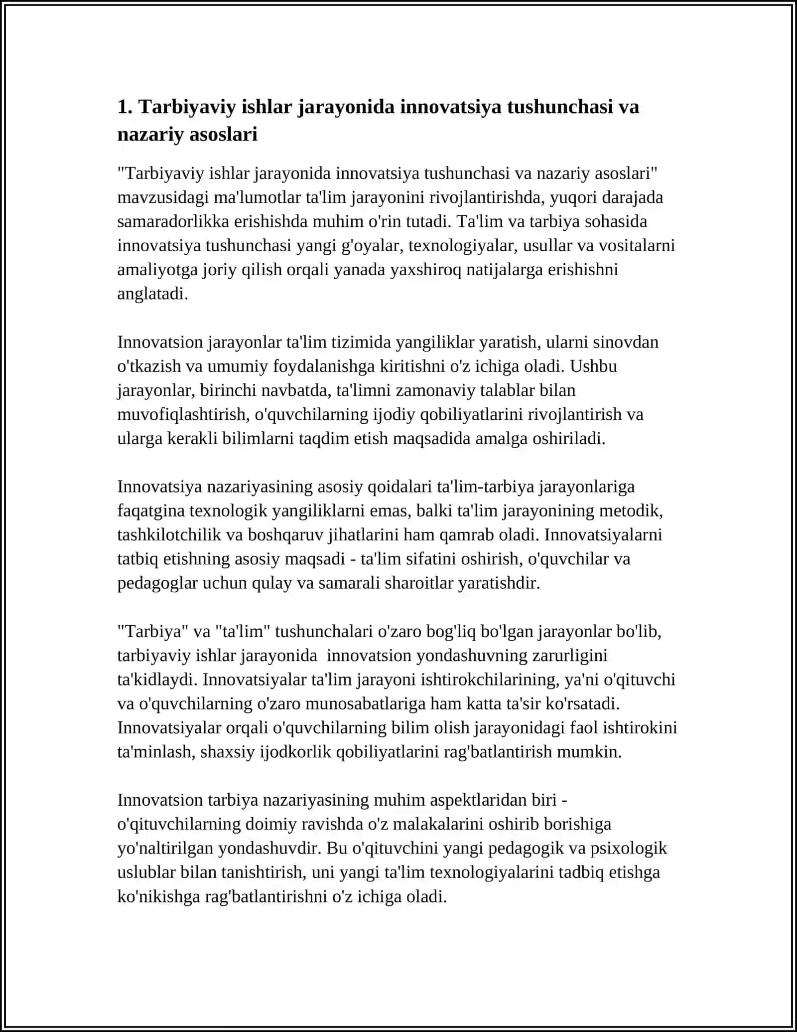 Tarbiyaviy ishlar jarayonida innovatsiya tushunchasi va nazariy asoslari 3