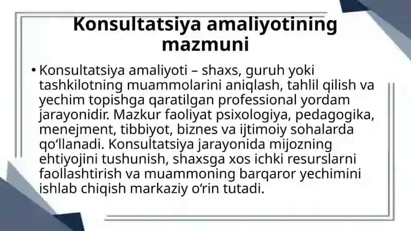Konsultatsiya amaliyotidagi ayrim yo’nalishlari va konsultatsiya bosqichlari 3