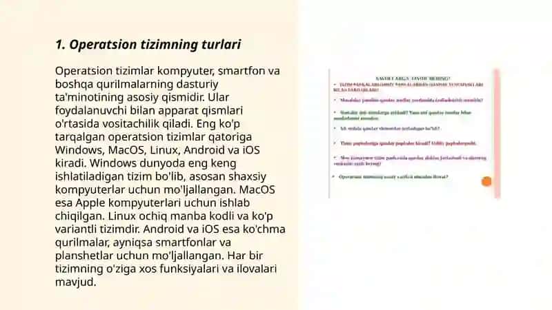 Operatsion tizimning asosiy vazifalar qanday 3