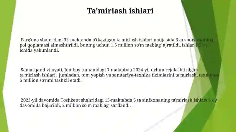 Bajarilayotgan ishlar va bajariladigan ishlar 3
