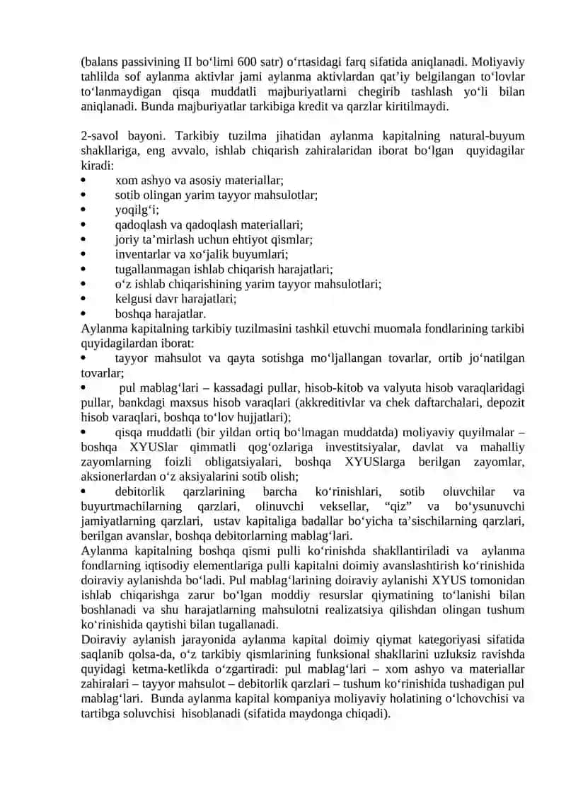 Aylanma kapital doiraviy aylanishning moliyaviy jihatlari 3