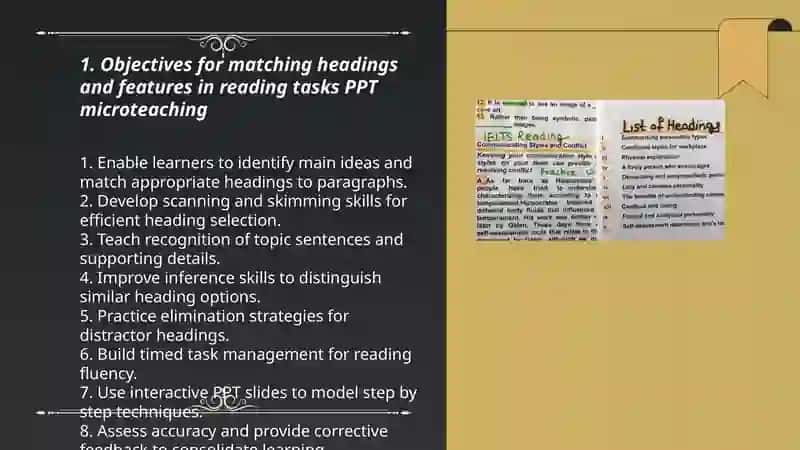 Matching headings and features in reading tasks PPT microteaching 3