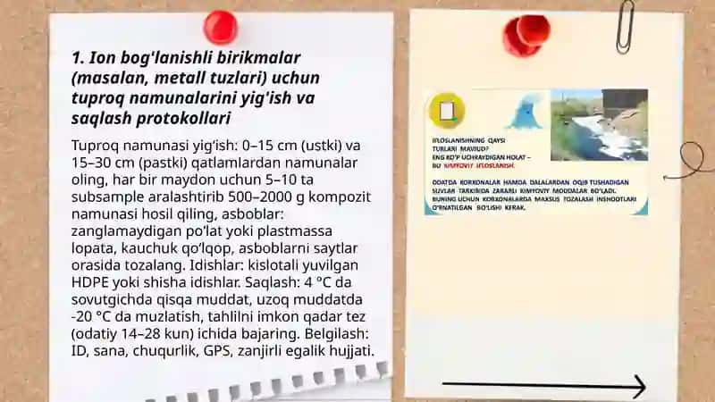 Tuproq va suvning ifloslanishida ion bog'lanishli birikmalarni aniqlash va ularni tozalash 3