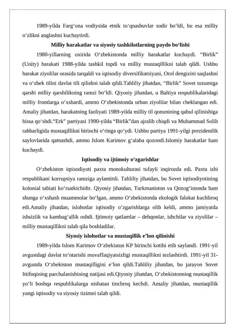 Mustaqillikka erishish arafasida O‘zbekistondagi ijtimoiy-siyosiy jarayonlar 3