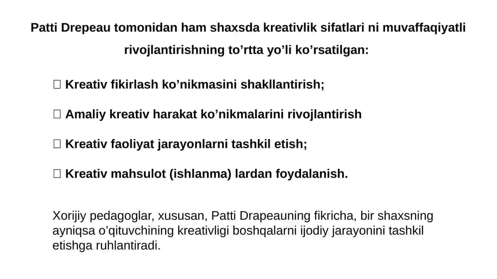 Pedagoglarda kreativlik sifatlarini rivojlantirish yo‘llari va shakllari 3