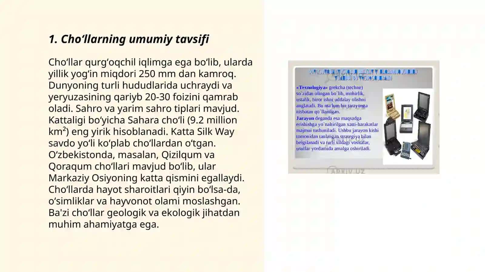 Dunyo choʻllarining umumiy tavsifi, geografik tarqalishi va oʻziga xos xususiyatlari 3