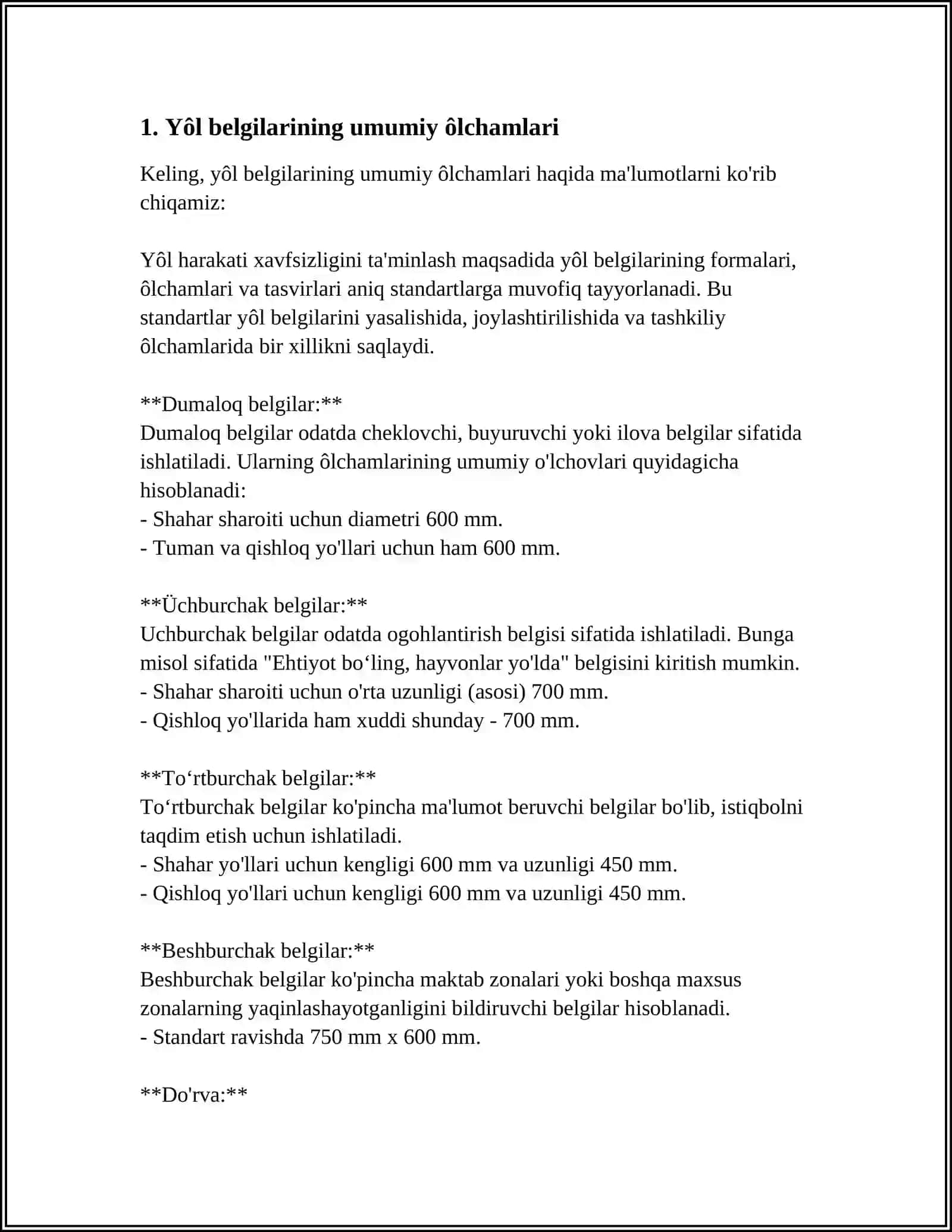 YÔL BELGI CHIZIQLARINI TUSHIRISHGA QÔYILADIGAN UMUMIY TALABLARI 3