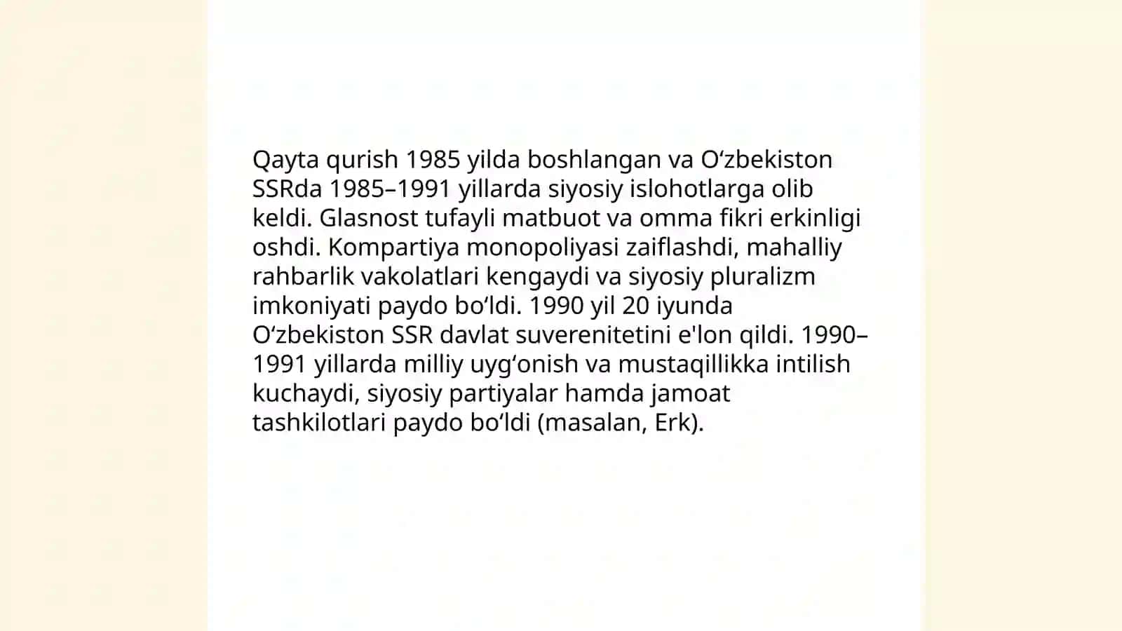 Qayta qurish va Oʻzbekiston SSRda siyosiy islohotlar 3