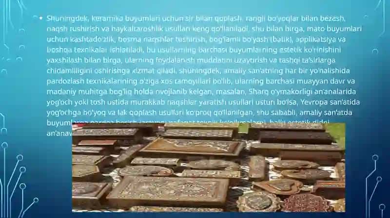 Taqdimot Amaliy san'atda buyumlarga pardoz berishni usullarini o'rganish. 3